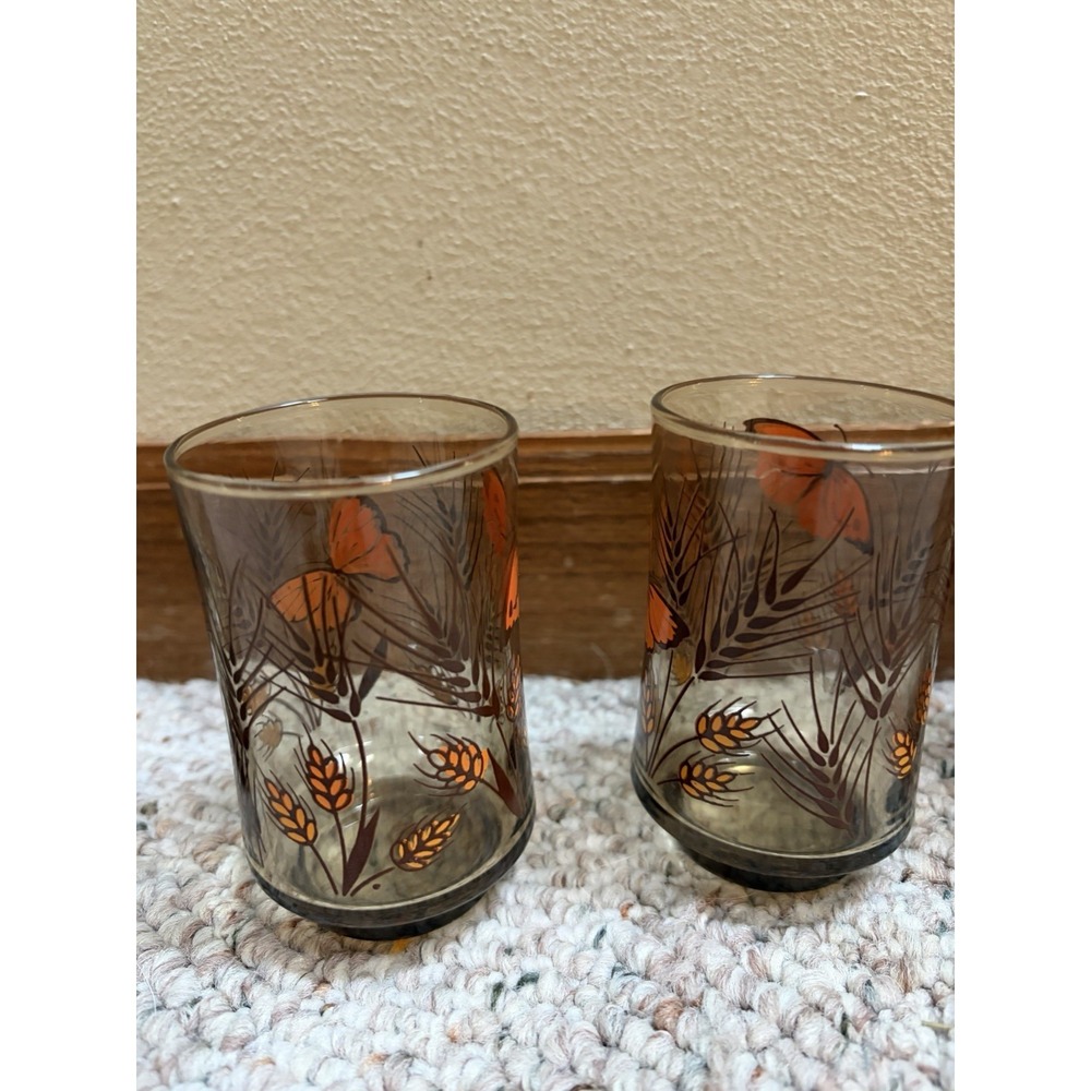 Seven Vintage Libby Tawny Garden Party Monarch Butterflies Glasses - Picture 4 of 6